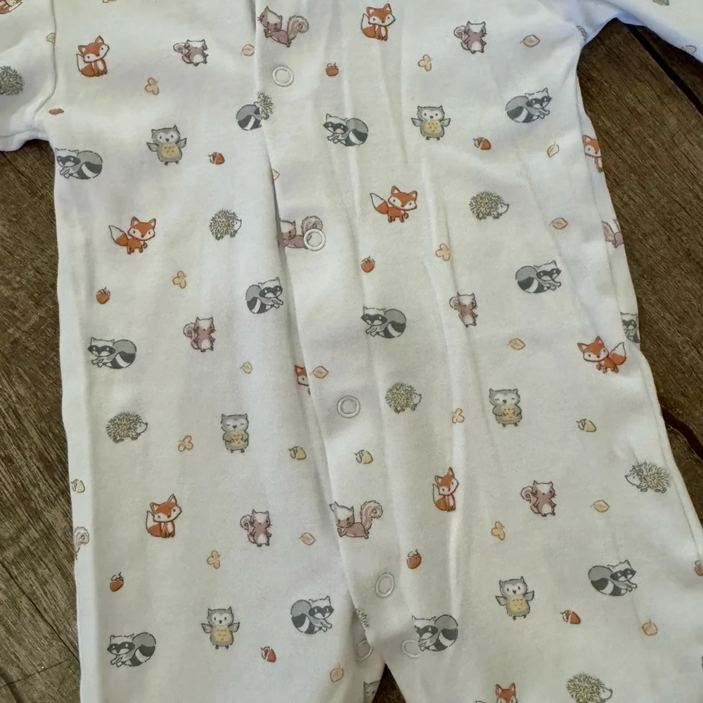 Newborn Kissy Kissy Pima‎ Cotton Footie Woodland Animal Prin